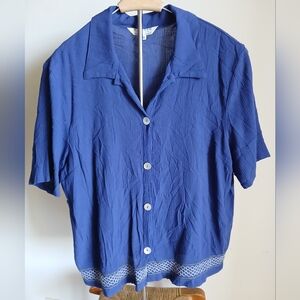 Uniform John Paul Richard Blue Button Front Top Size 1X